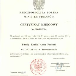 Certyfikat księgowy wydany przez Ministra Finansów uprawniający do usługowego prowadzenia ksiąg rachunkowych