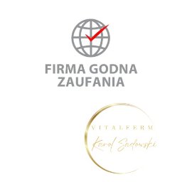 VITALFERM Karol Sadowski - Logo firmy Vitalferm Karol Sadowski z symbolem globu z czerwoną fajką i napisem 'Firma Godna Zaufania'.