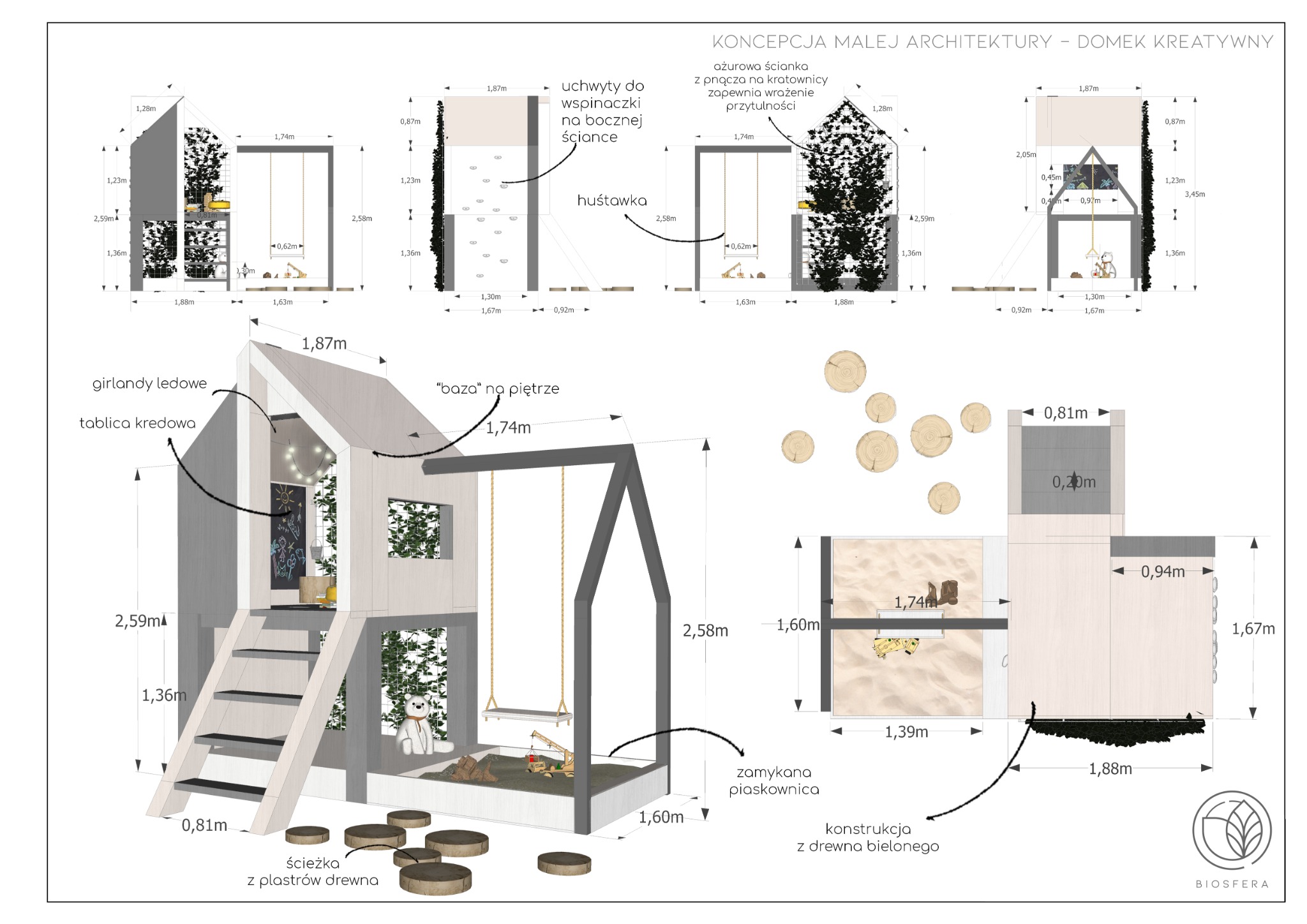 Koncepcja małej architektury - domek zabaw dla dzieci