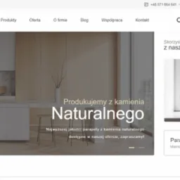 Strona internetowa firmy MOCCO prezentująca ofertę parapetów z kamienia naturalnego, z minimalistycznym designem i elementami UI.