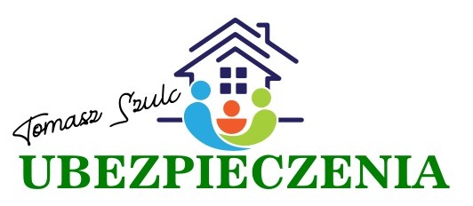 Logo firmy ubezpieczeniowej: stylizowany dom z rodziną wewnątrz, nazwa firmy 'Tomasz Szulc Ubezpieczenia' zielonym drukiem.
