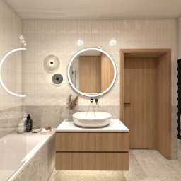 Interior Stories - Projekty wnętrz - łazienka drewno biel szarość