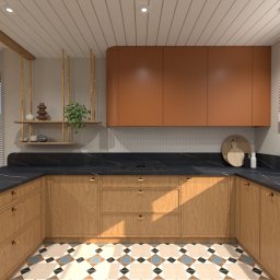 Eklektyczna kuchnia z mocnym akcentem kolorystycznym