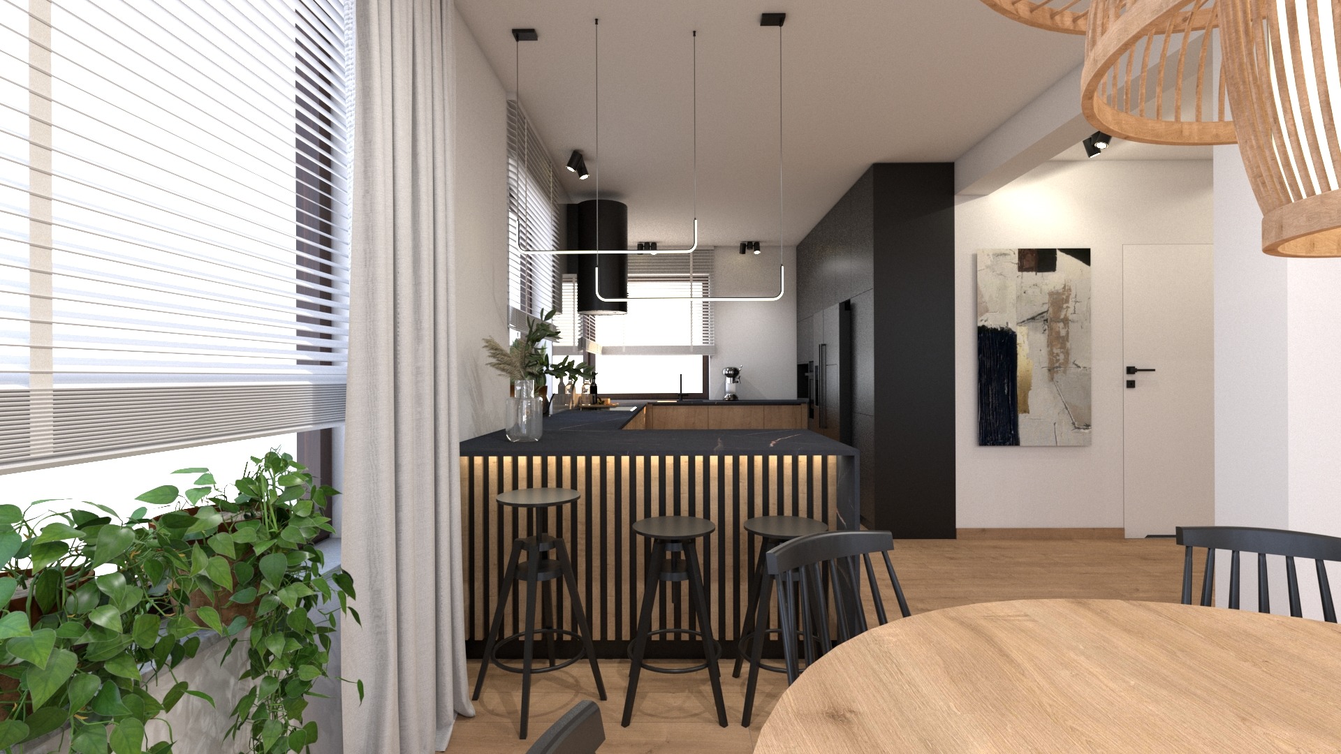 projekt salonu połączonego z kuchnią