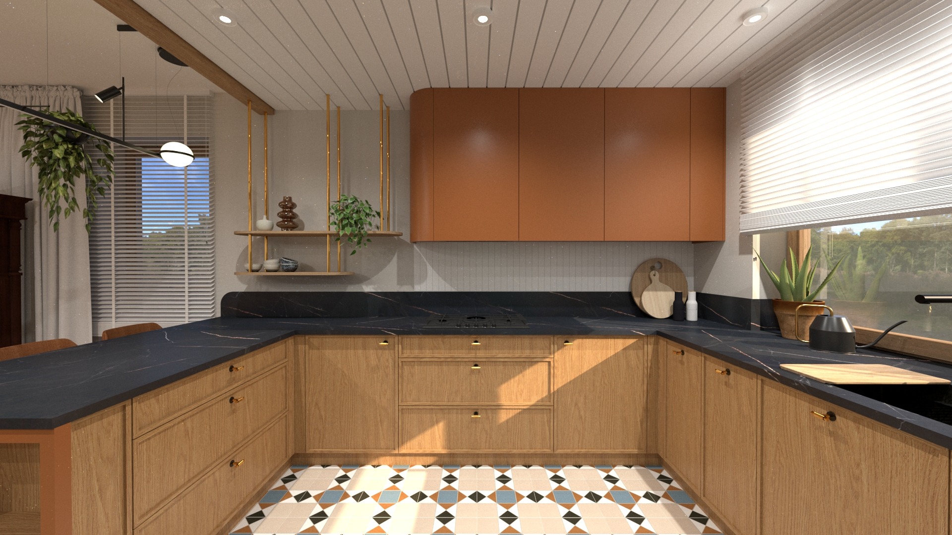 Eklektyczna kuchnia z mocnym akcentem kolorystycznym