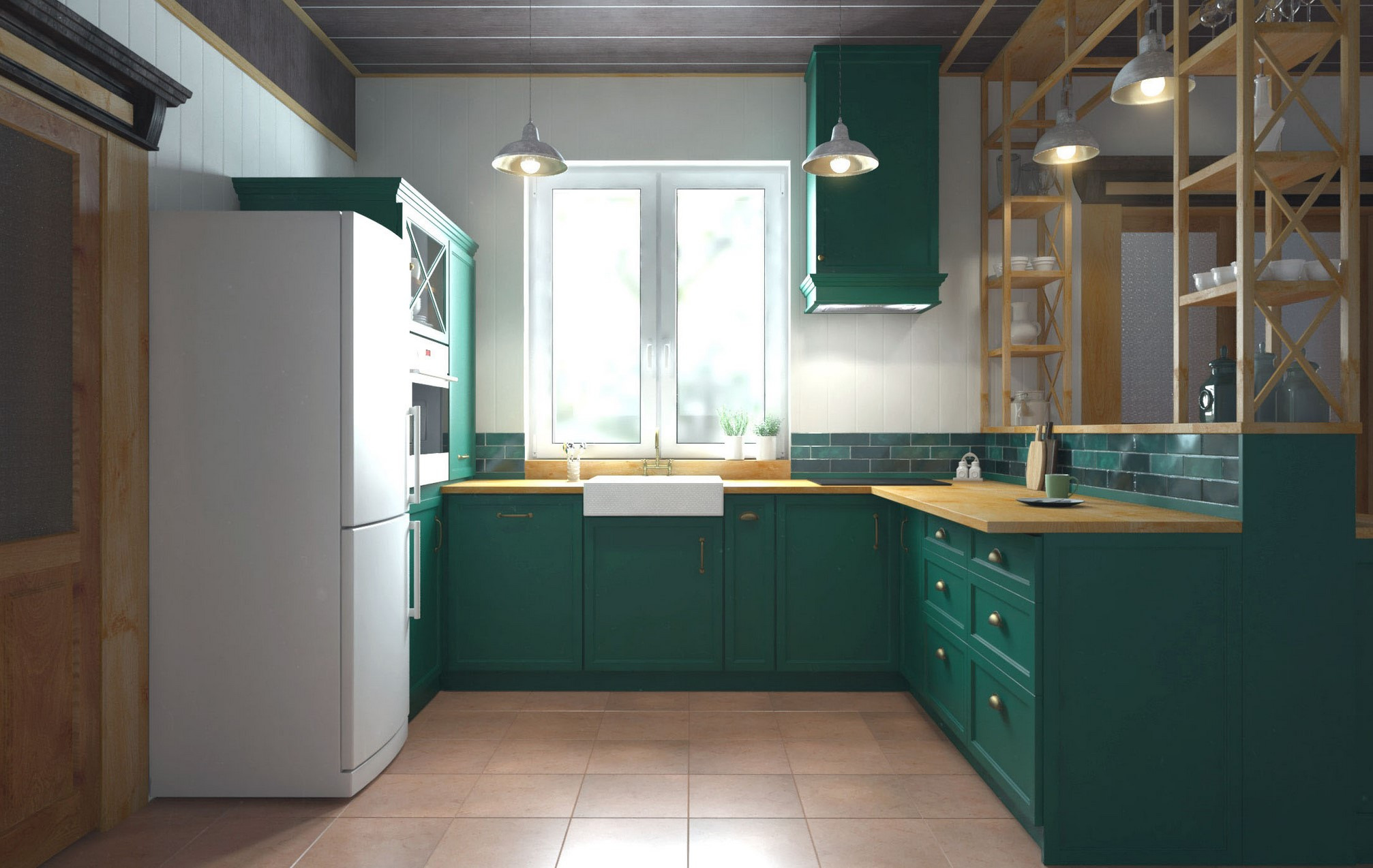 Projekt i wizualizacja kuchni w stylu rustykalnym