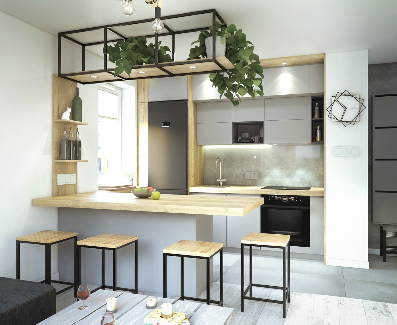 Projekt i wizualizacja kuchni i salonu