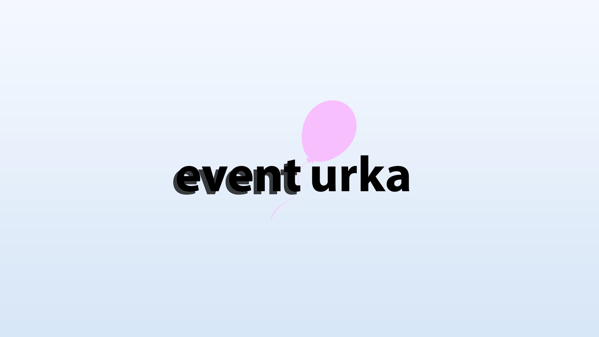 Logo firmy 'event urka' z czarnym napisem i różowym balonem na jasnoniebieskim tle.