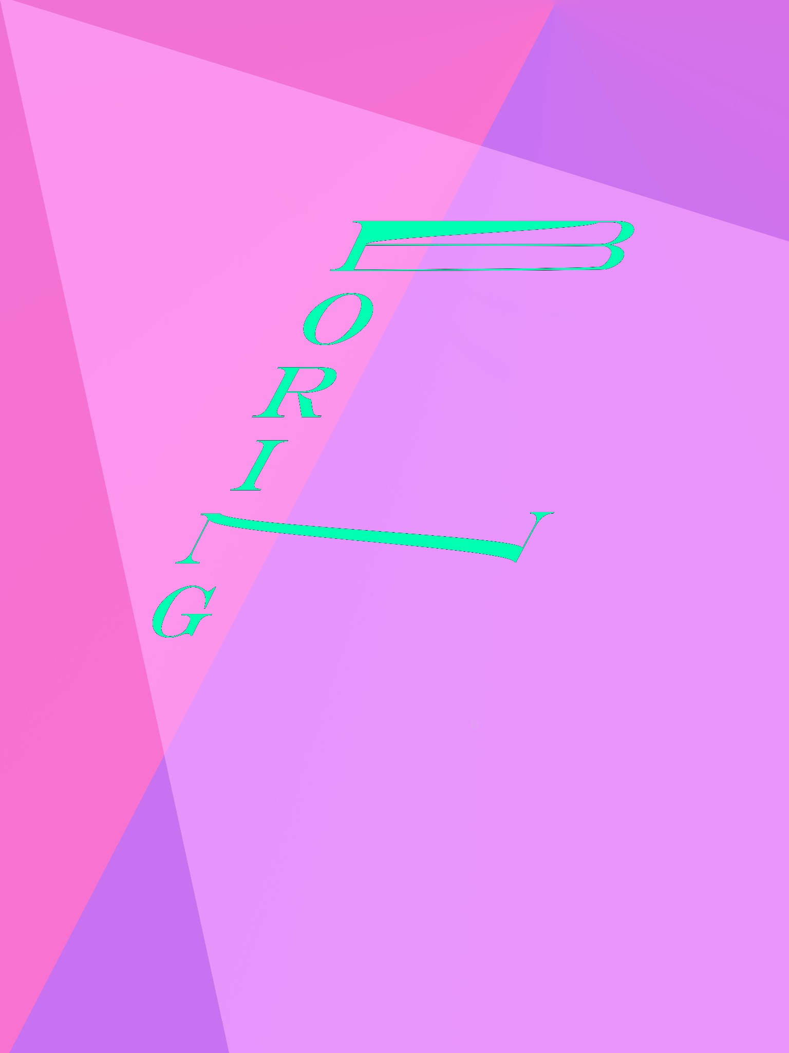 Abstrakcyjna kompozycja w odcieniach różu i fioletu z pionowo ułożonym, zielonym napisem 'BORING' w stylu retro.