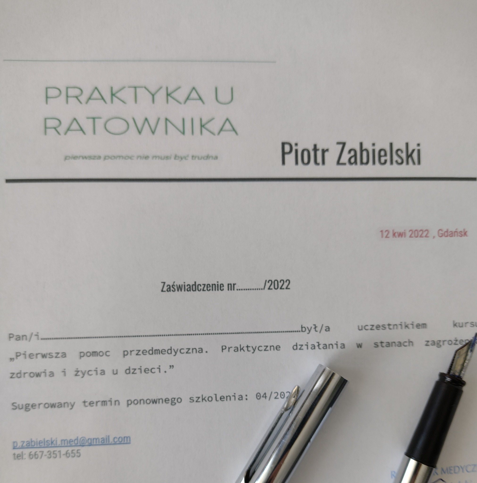 szkolenie zakończone zaświadczeniem