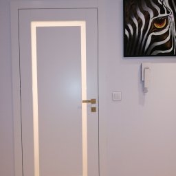 Drzwi wewnętrzne z kolekcji classic model ROMA . producent drzwi Doorlux . Kolor : Biały , drzwi z mleczną szybą . 