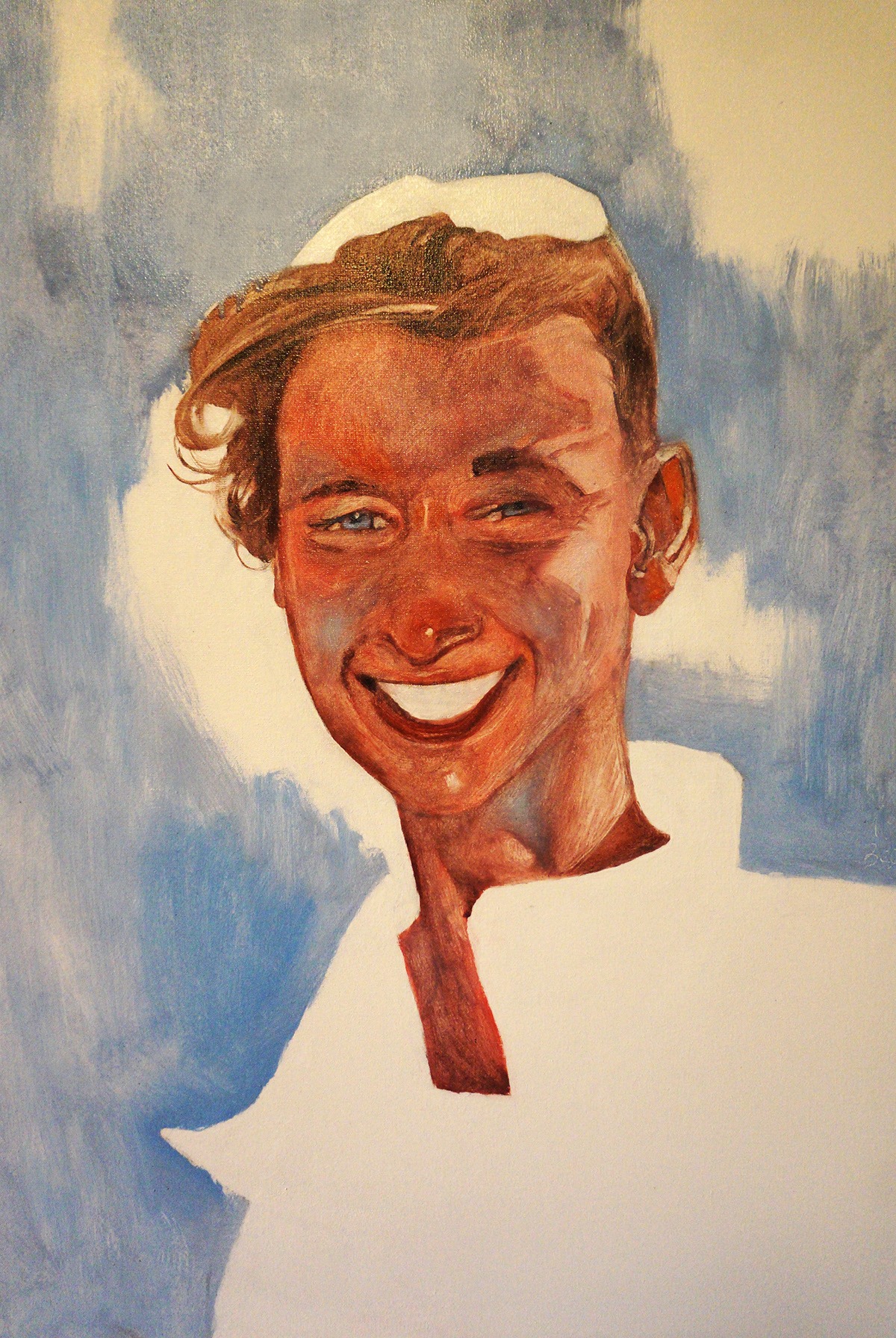 olj na desce, karykatura znanej lekkoatletki