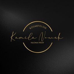 Patrycja Rybak - Eleganckie logo dla kosmetologa Kamili Nowak, złote napisy na czarnym teksturowanym tle.