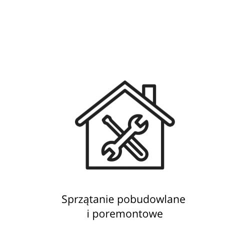 Ikona domu z krzyżującymi się kluczami francuskimi, symbolizująca usługi czyszczenia po budowie i remoncie.