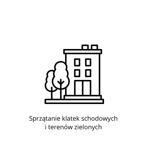 Ikona przedstawiająca budynek z dwoma drzewami obok, symbolizująca usługi porządkowe w budynkach mieszkalnych i ich otoczeniu.