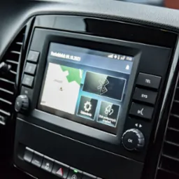 Deska rozdzielcza samochodu z widocznym ekranem nawigacji i systemem Bluetooth, z datą 09.10.2023.