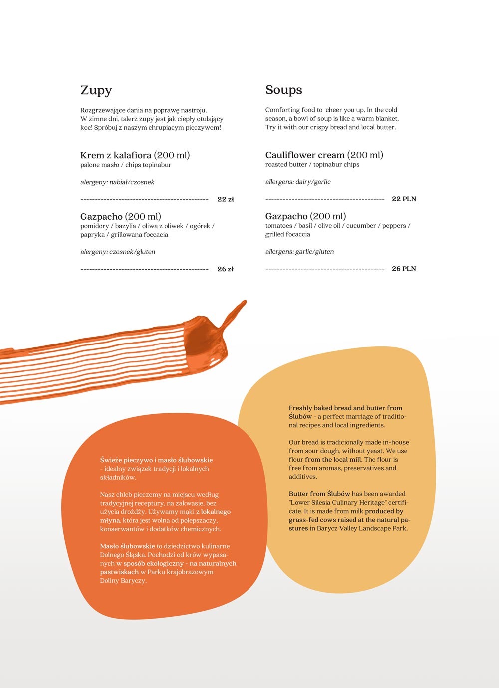 Przykład designu karty menu