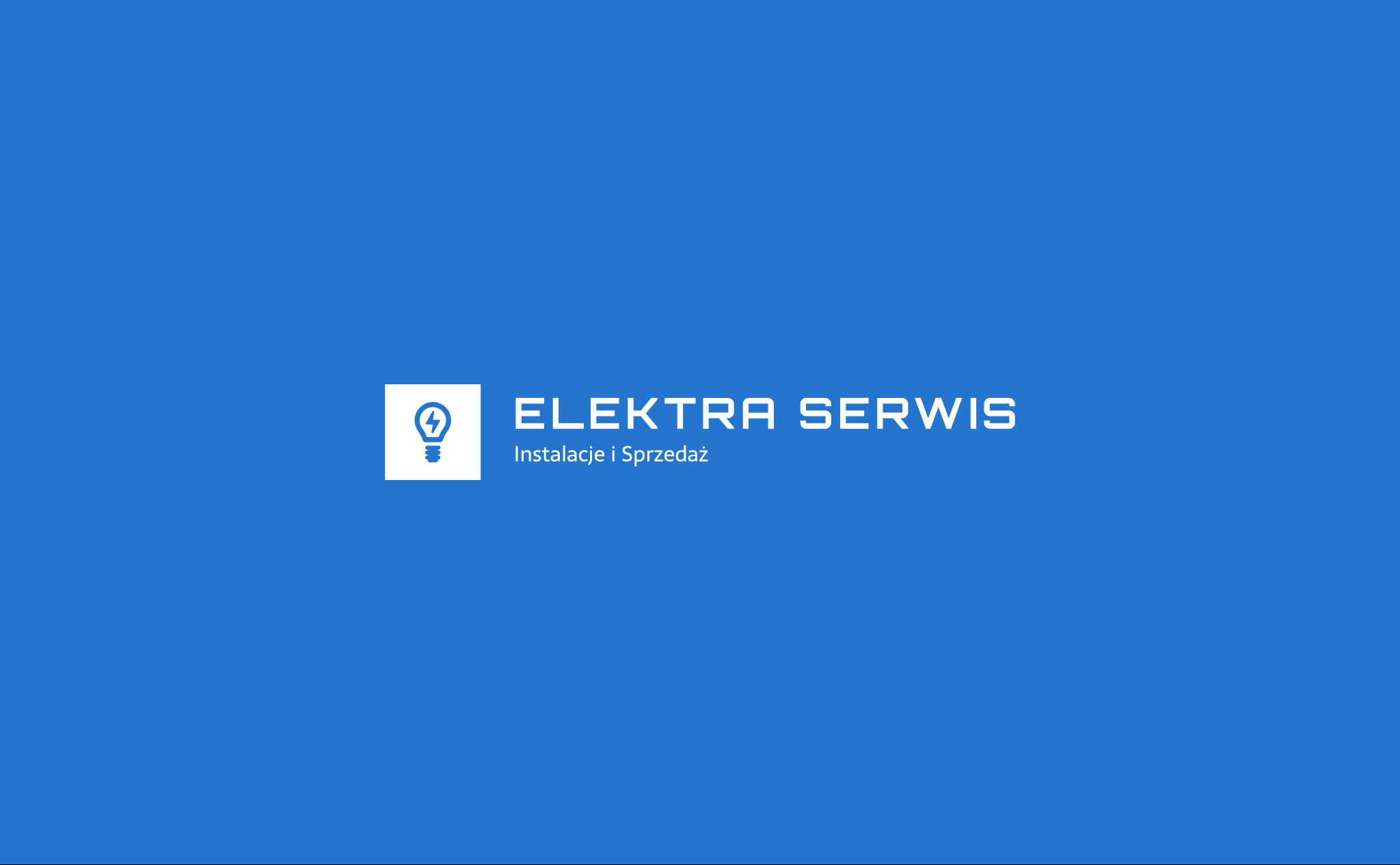 Logo firmy Elektra Serwis z symbolem żarówki i napisem 'Instalacje i Sprzedaż' na niebieskim tle.