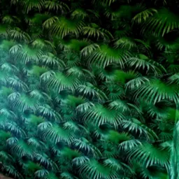 Ściana w pokoju pokryta tapetą z motywem tropikalnych liści palmowych, widoczna rama okienna z oknem po lewej stronie i fragment futryny drzwiowej po prawej.