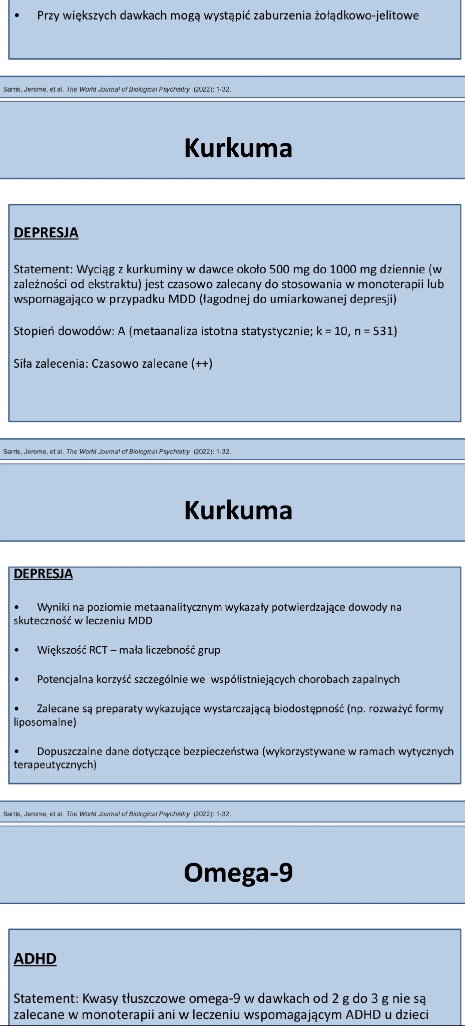 Informacje o kurkumie i omega-9 w kontekście leczenia depresji i ADHD, z odniesieniami do badań naukowych.
