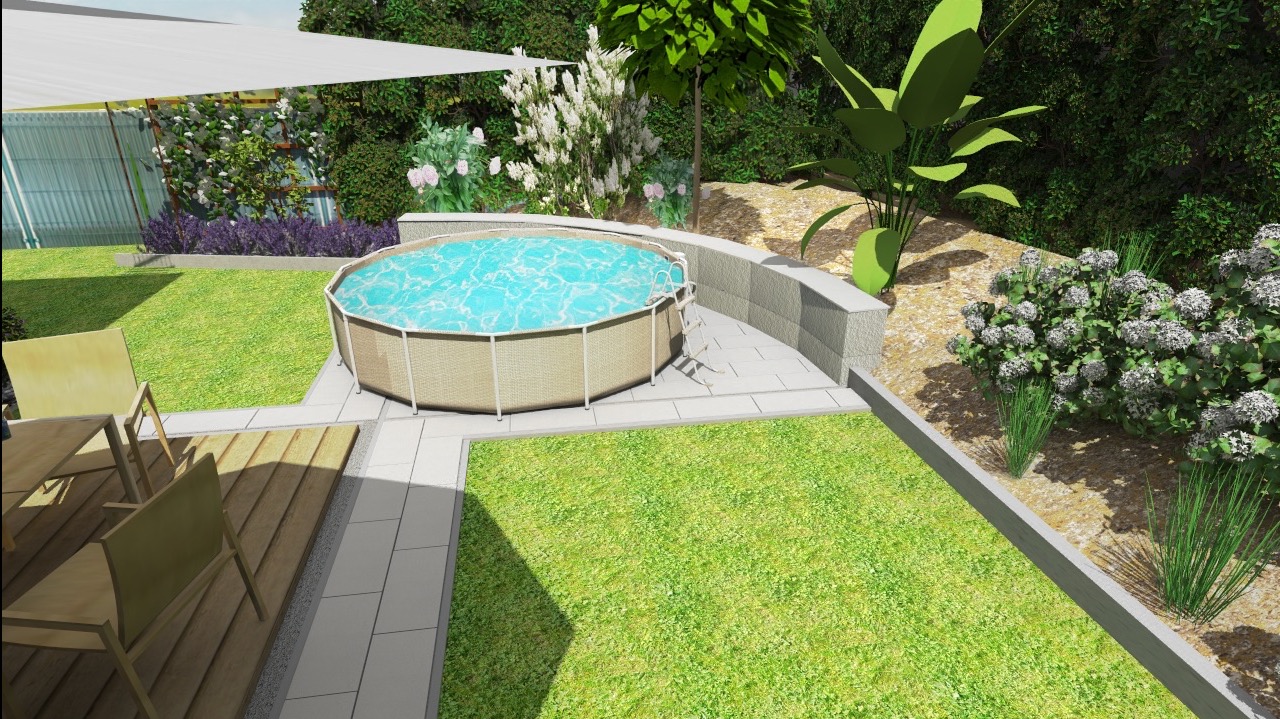 Projekt i wizualizacja tarasu z miejscem na basen