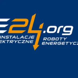 Logo firmy IE24.org z hasłami: Instalacje Elektryczne i Roboty Energetyczne, na ciemnoniebieskim tle.