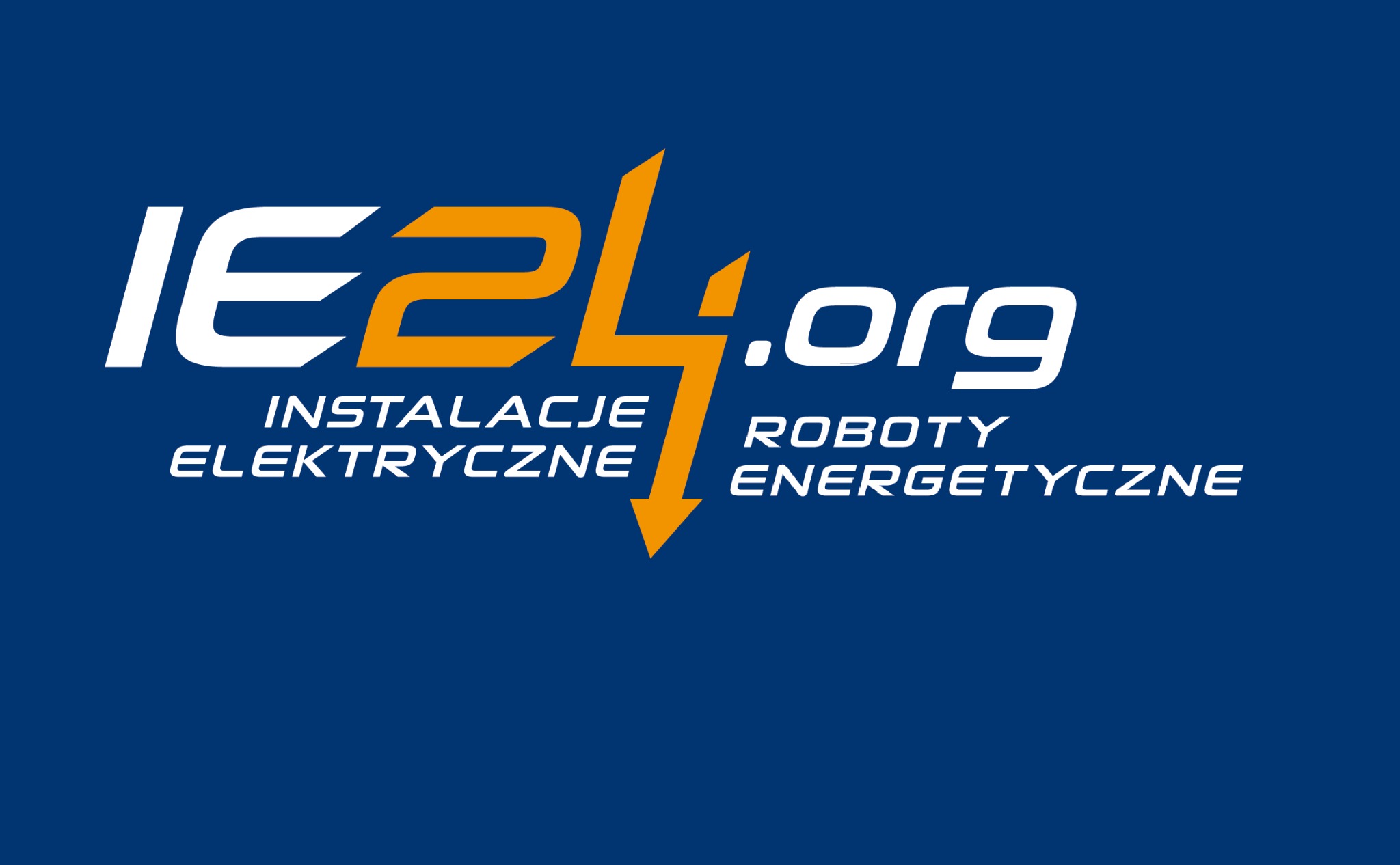 Logo firmy IE24.org z hasłami: Instalacje Elektryczne i Roboty Energetyczne, na ciemnoniebieskim tle.