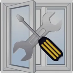 Grafika wektorowa przedstawiająca otwarte okno z nałożonymi na nie kluczem francuskim i śrubokrętem z czarno-żółtą rączką.