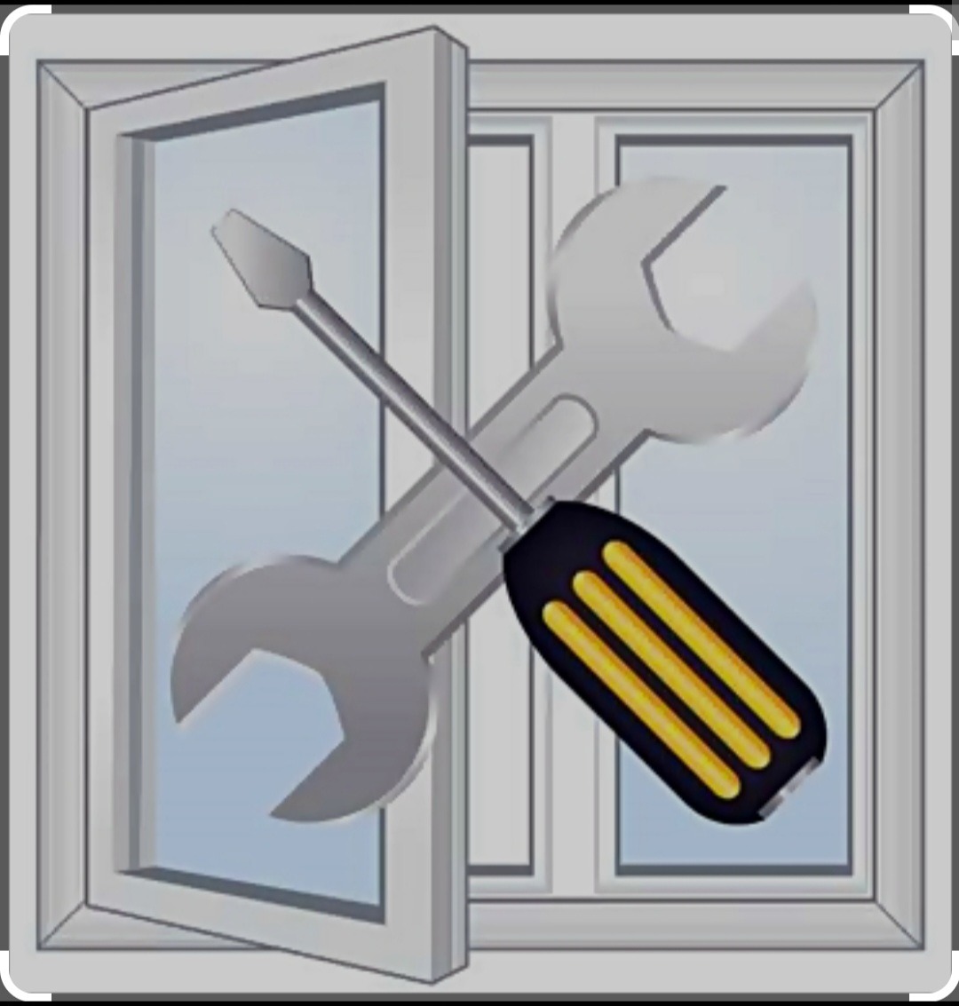 Grafika wektorowa przedstawiająca otwarte okno z nałożonymi na nie kluczem francuskim i śrubokrętem z czarno-żółtą rączką.