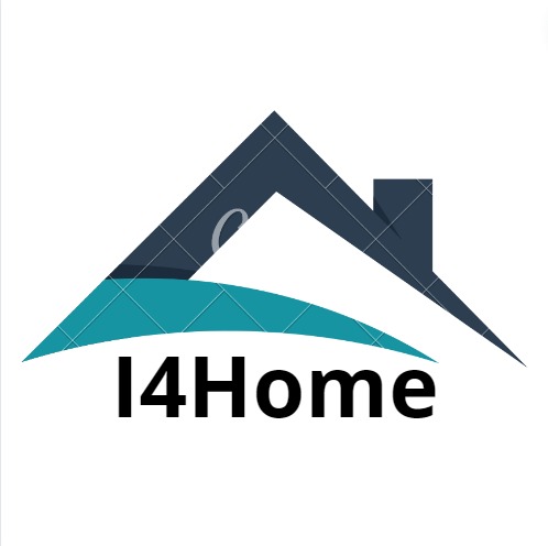 Logo firmy I4Home przedstawiające stylizowany zarys domu w kolorach granatowym i turkusowym.