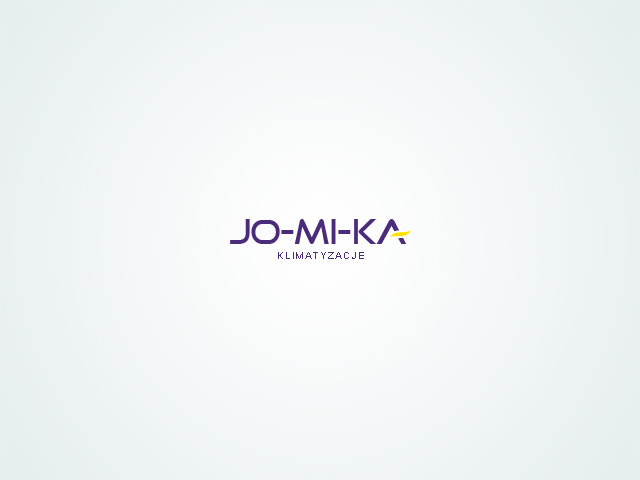Fioletowo-żółte logo firmy JO-MI-KA Klimatyzacje na jasnym tle.