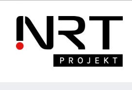 Logo firmy NRT Projekt z czerwonym akcentem w postaci kropki nad literą I.