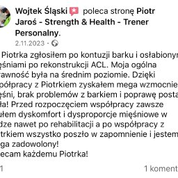 Opinia Wojtka, którą można znaleźć na mojej stronie na FB: https://www.facebook.com/PiotrJarosStrengthAndHealth