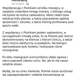 Opinia Sławka, którą można znaleźć na mojej stronie na FB: https://www.facebook.com/PiotrJarosStrengthAndHealth