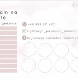 Karta rabatowa z miejscem na daty i godziny wizyt, dane kontaktowe (numer telefonu, nazwa profilu na Instagramie i Facebooku) oraz informacją o rabatach 10% i 15%, delikatne kwiatowe tło.