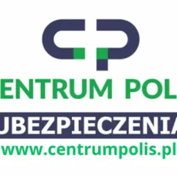 Logo firmy Centrum Polis Ubezpieczenia z adresem strony internetowej centrumpolis.pl, na białym tle.