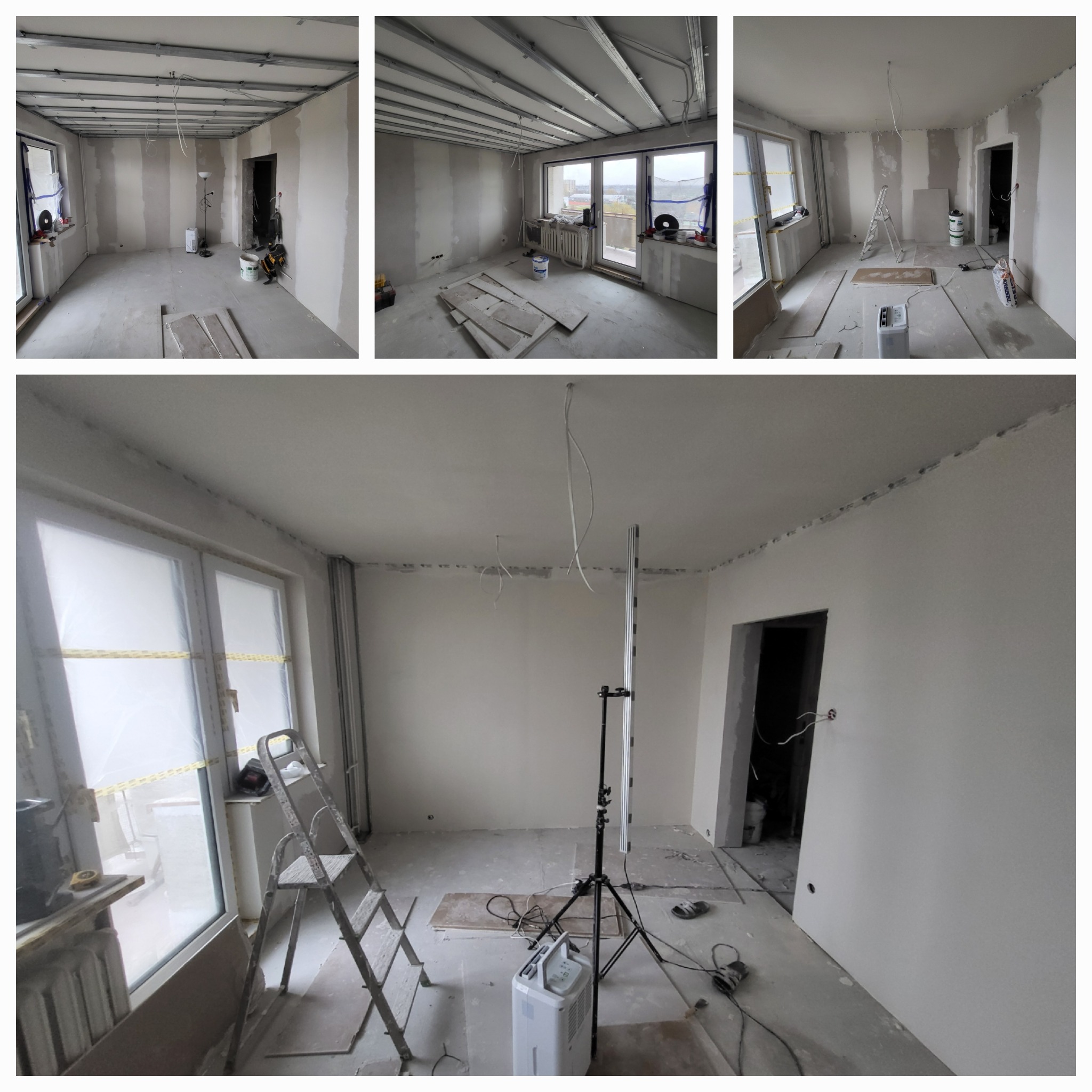 Etapy prac od stelażu sufitu podwieszanego po szpachlowanie całościowe