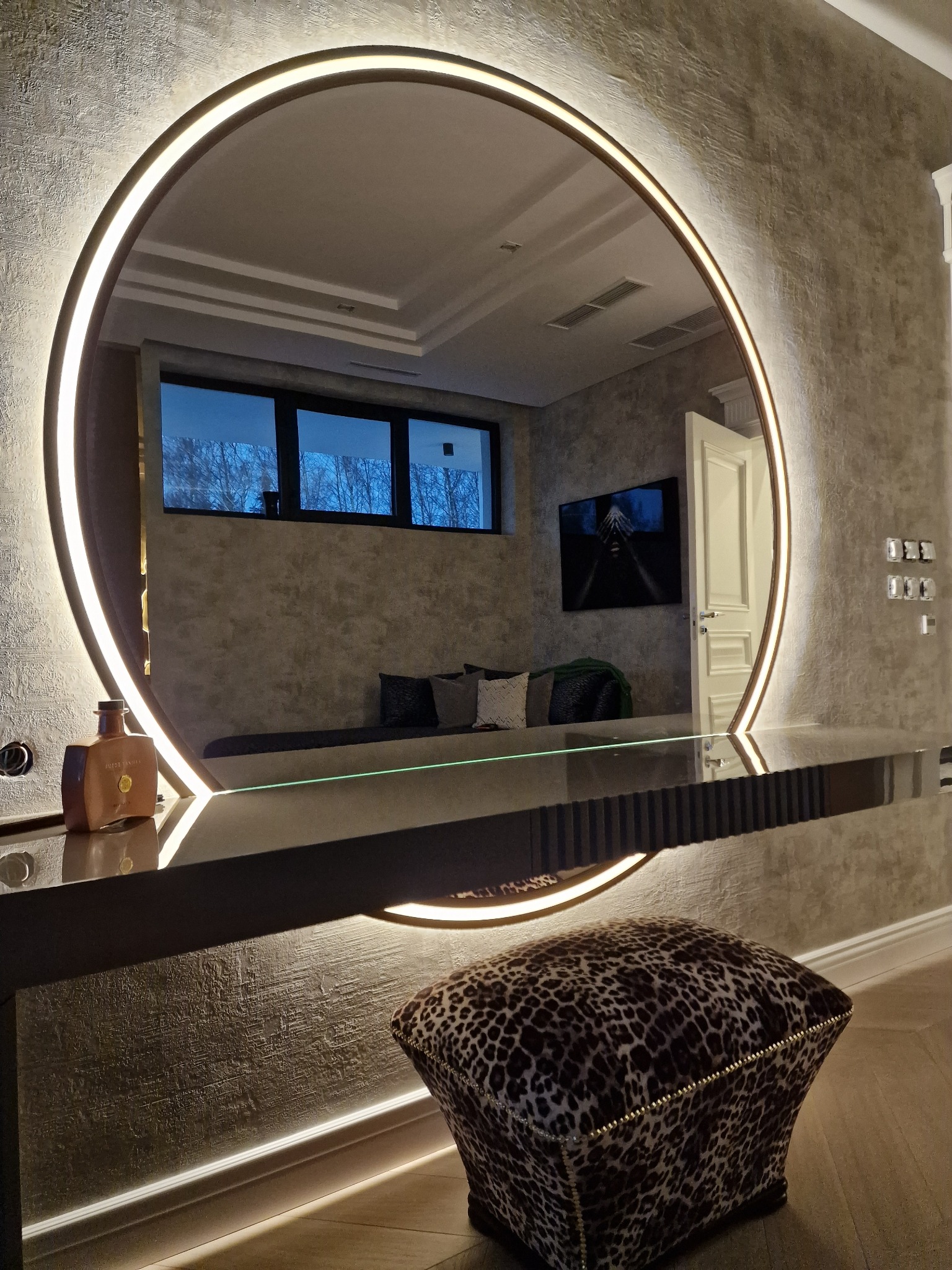 lustro złota podwójna rama + led