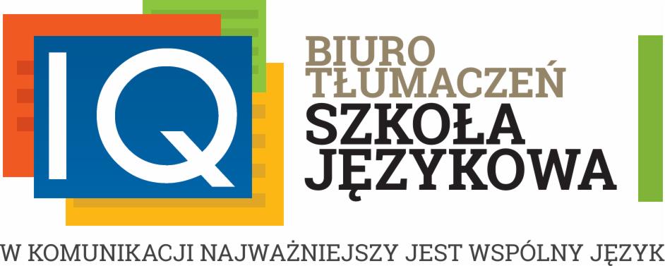 Logo firmy oferującej biuro tłumaczeń i szkołę językową, z napisem 'W komunikacji najważniejszy jest wspólny język' na białym tle.