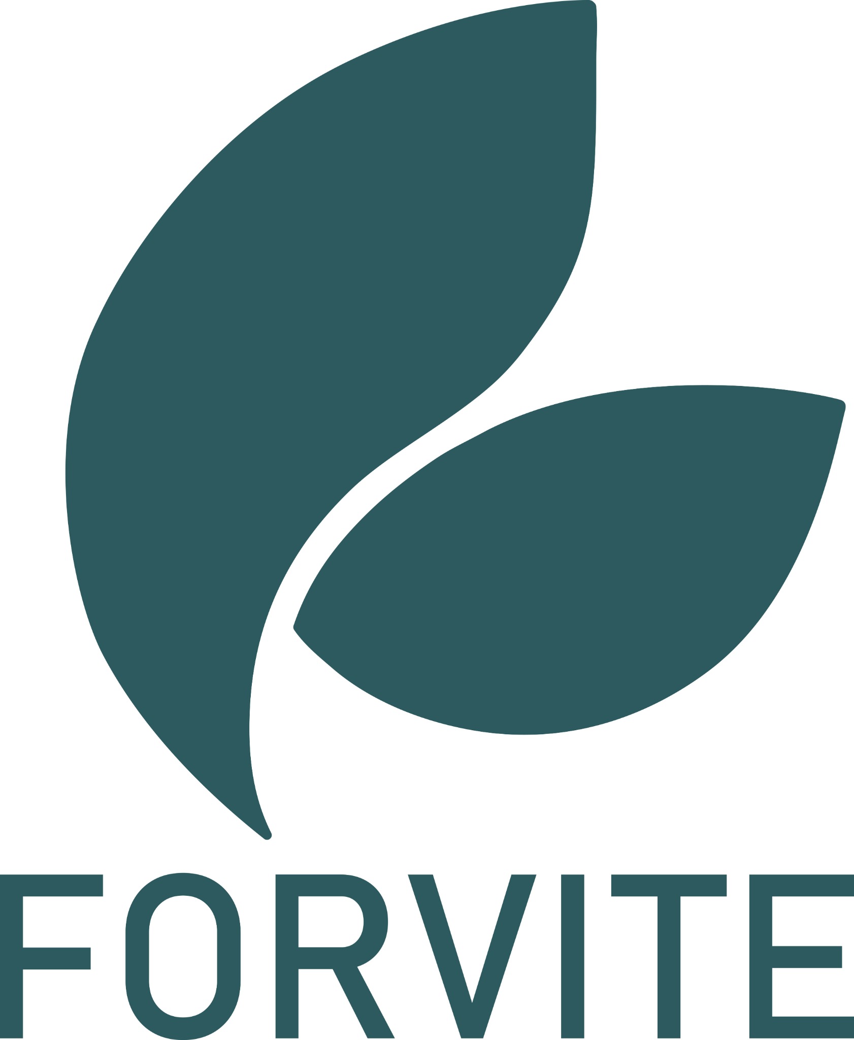 Logo firmy Forvite przedstawiające dwie stylizowane, ciemnozielone liście ułożone jedna nad drugą, nad napisem FORVITE.