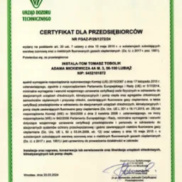Certyfikat F-gazowy dla Przedsiębiorcy