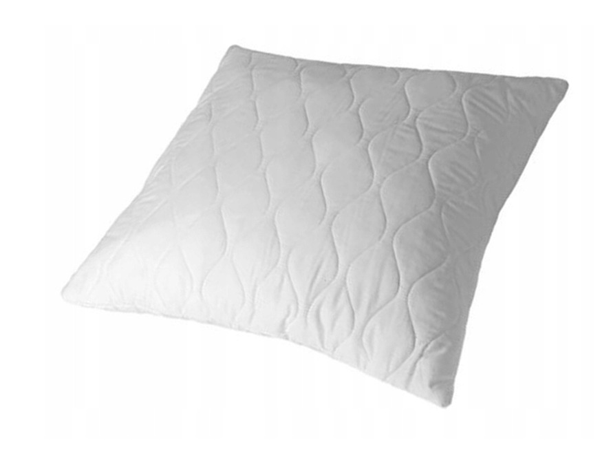 Biała, pikowana poduszka z wypełnieniem, widoczna z góry, z delikatnym cieniowaniem podkreślającym wzór.