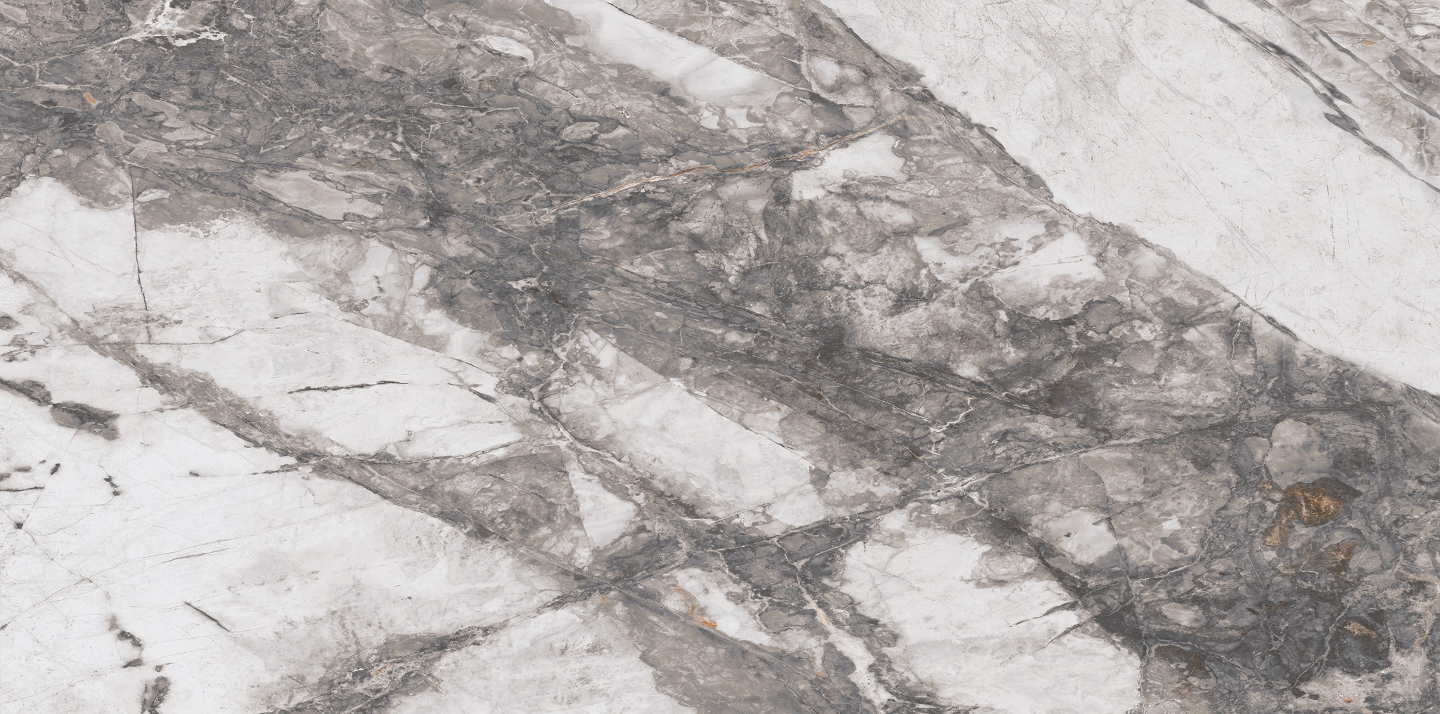 Płyta ceramiczna DALLAY GREY o wymiarach 120x60 cm z wzorem imitującym marmur, w odcieniach szarości i bieli, z widocznymi żyłami i połyskiem.