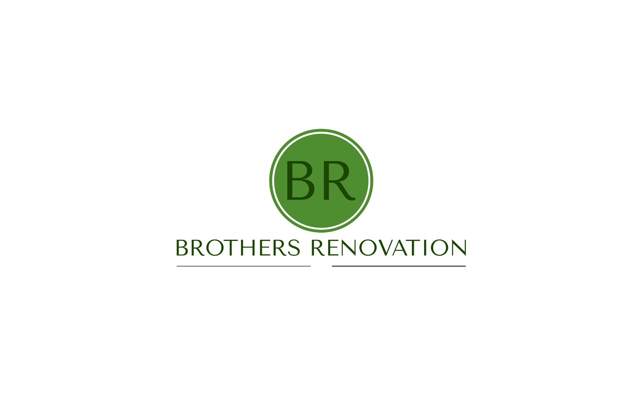 Logo firmy Brothers Renovation z inicjałami BR w zielonym okręgu nad nazwą firmy.