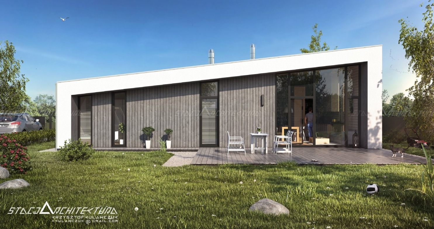 Parterowy dom z dachem jednospadowym