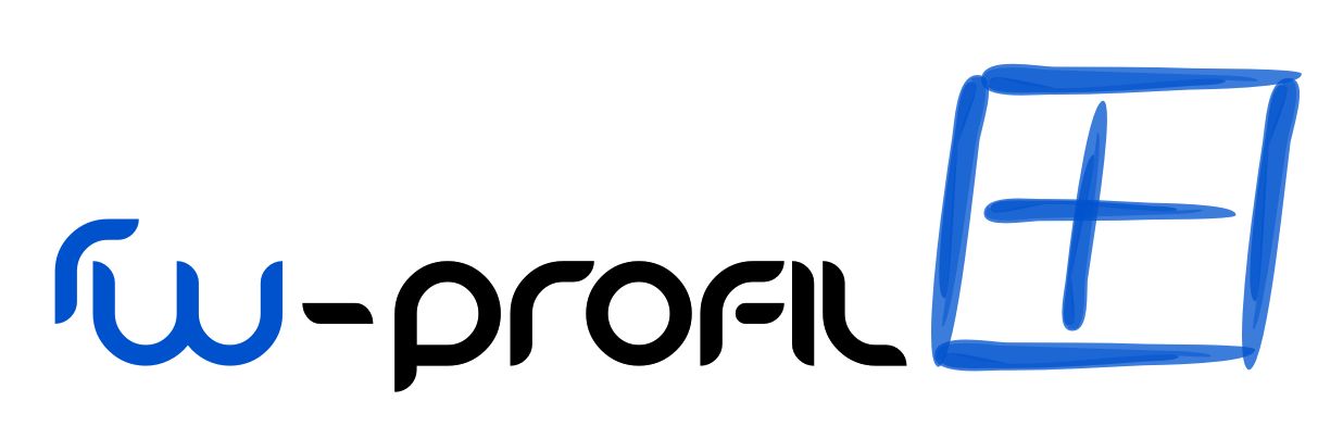Logo firmy 'rw-profil' z niebieskim symbolem okna w prawym górnym rogu.