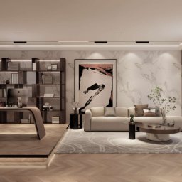 salon z biurem i biblioteczką