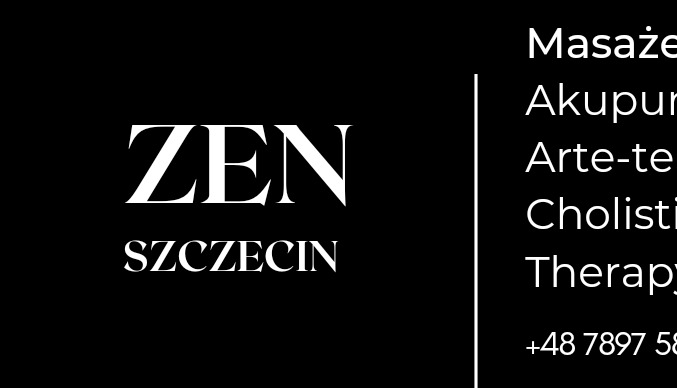 Logo firmy ZEN Szczecin, oferującej masaże, akupunkturę i terapie holistyczne.