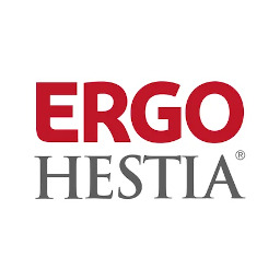 Logo firmy Ergo Hestia: czerwony napis ERGO nad szarym napisem HESTIA, na białym tle.
