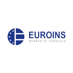 Logo firmy EUROINS, niebieski symbol z gwiazdami i poziomymi liniami, obok napis EUROINS MEMBER OF EUROHOLD.